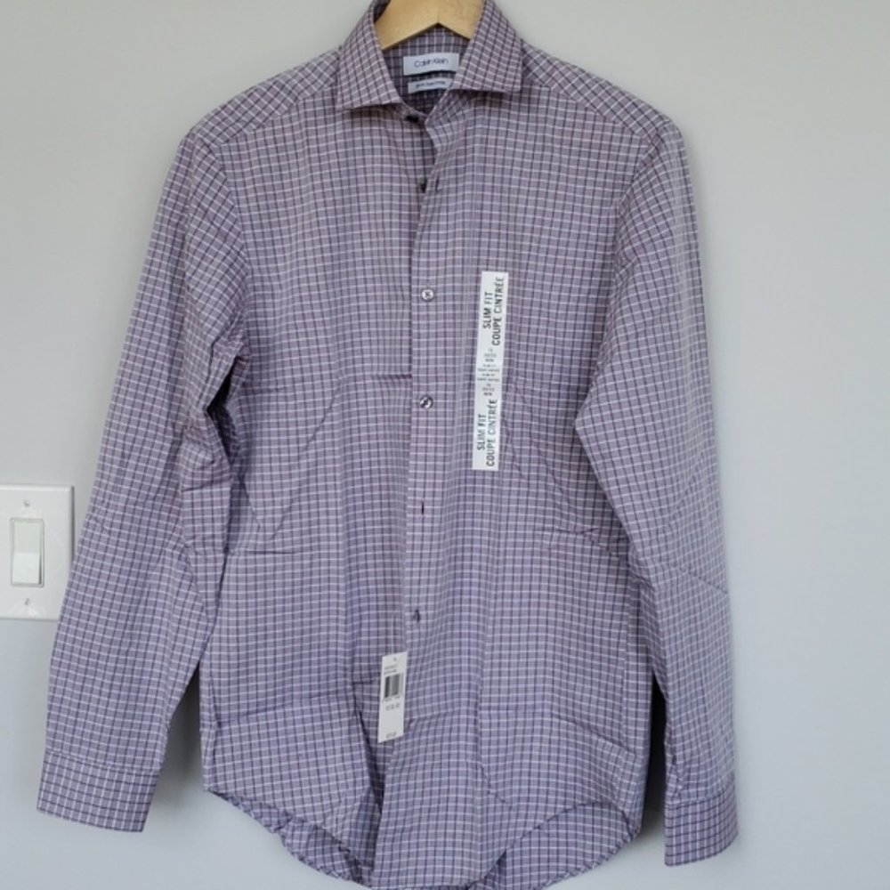 Calvin Klein purple plaid slim dress shirt